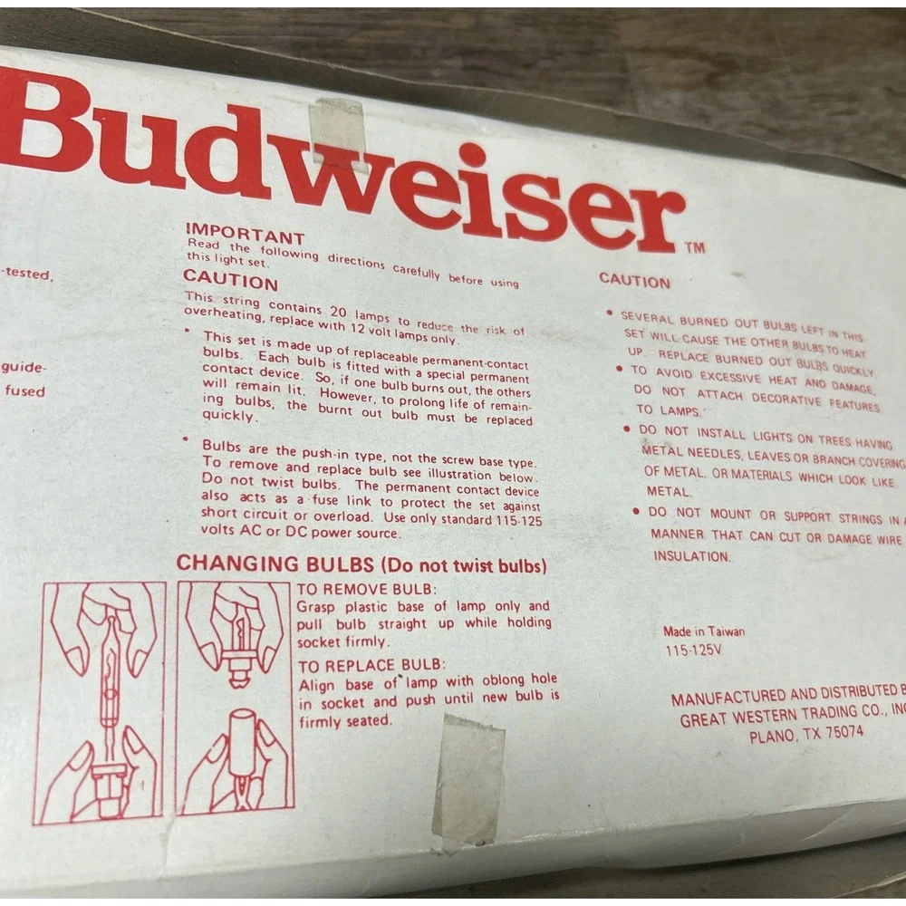 Vintage 1993 Anheuser-Busch Budweiser‎ 20 Lite String Lite WORKS